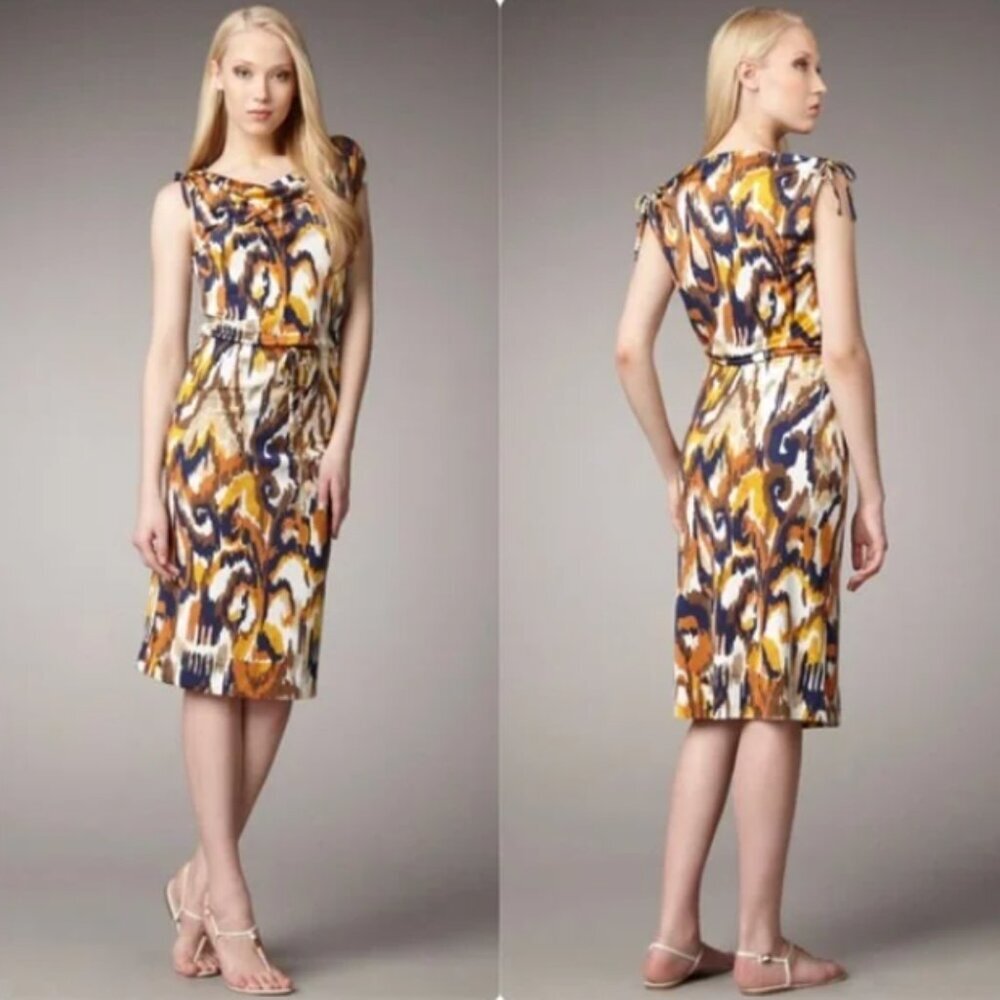 Tory Burch Verda Printed Silk Cowl Midi Dress Multicolor Size Medium